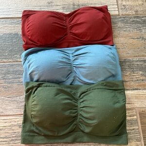 Zenana Set of Three Bandeau Tops strapless padded bralette One Size